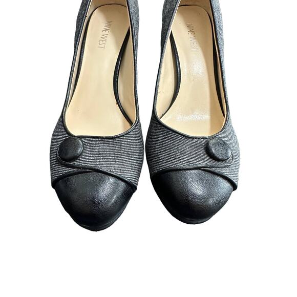 Nine West Black Grey Heel Pumps Button Detail Striped Womens Size 8 - Picture 2 of 11